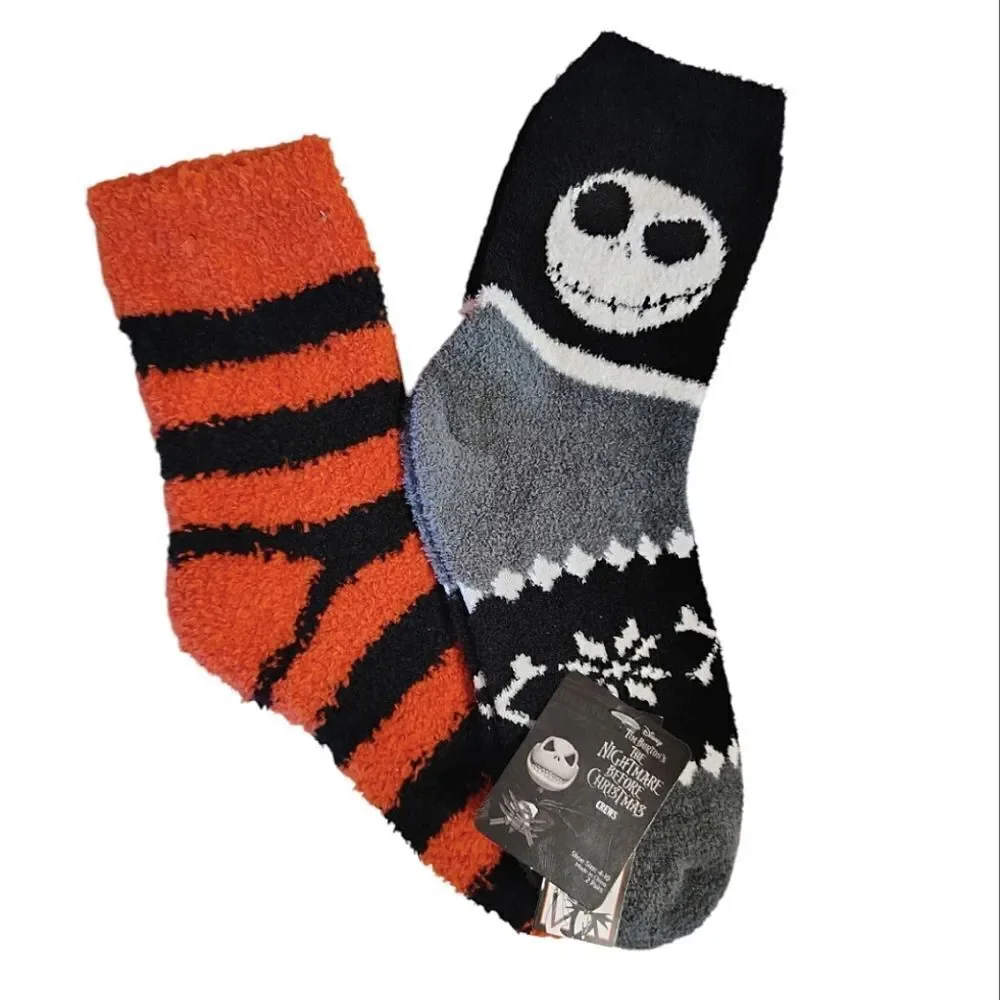 Disney The Nightmare Before Christmas 2 Pairs Fuzzy Crew Socks NWT